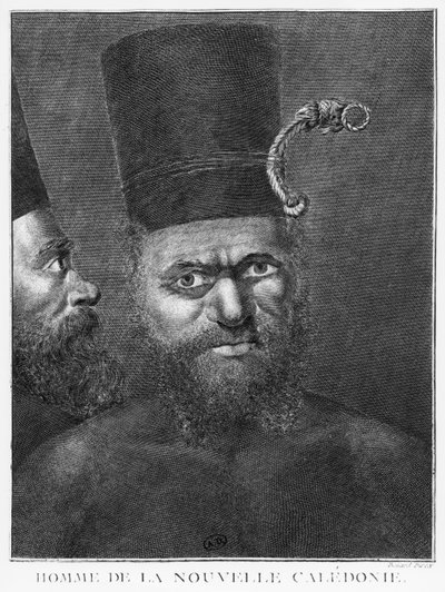 Man of New Caledonia, illustrasjon fra Second Voyage of Captain James Cook, gravert av Benard (1700-tallet) 1774 av French School