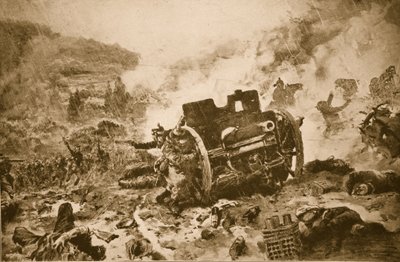 Endelig mann til mann! Fransk infanteri som forfølger et flygende tysk batteri i en regnvåt dal i Argonne, 1914-19 av French School
