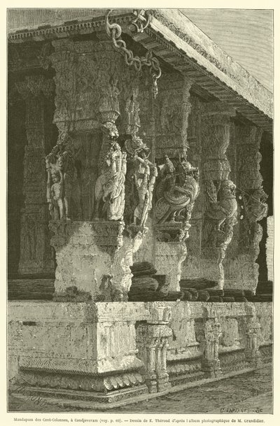 Mandapam of the Hundred Columns, ved Condjeveram (gravering) av French School