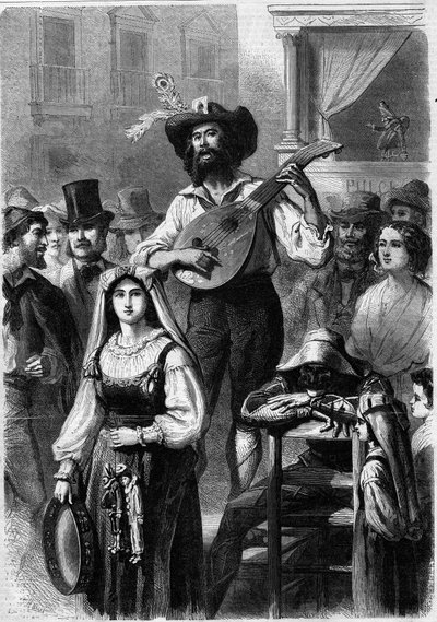 Mandolin player in a street in Italy av French School
