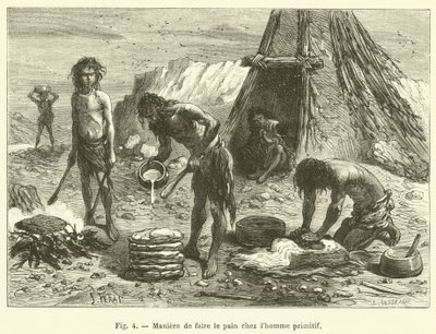 Måte å lage brød på i primitiv mann (gravering) av French School