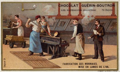Produksjon av mynter (chromolitho) av French School
