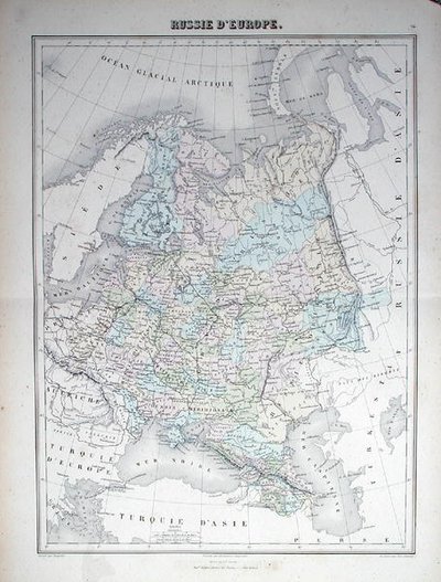 Kart som viser det europeiske Russland, ca. 1840 (farget gravering) av French School