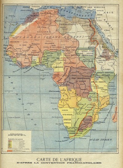 Map of Africa after the signing of the Anglo-French Agreement of March 1899 (colour litho) Illustration for Le Petit Journal, 9 April 1899 (engraving) av French School