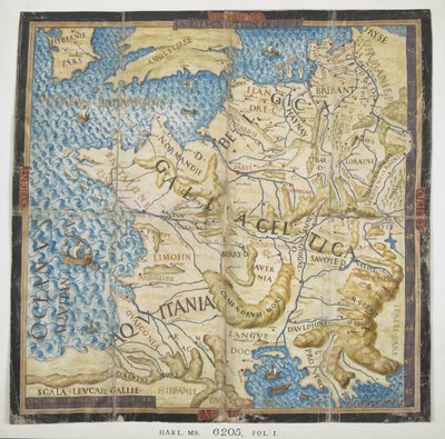 Kart over det gamle Europa, fra 'Les Commentaries de la Guerre Gallique' (bok I) av François Desmoulins de Rochefort av French School