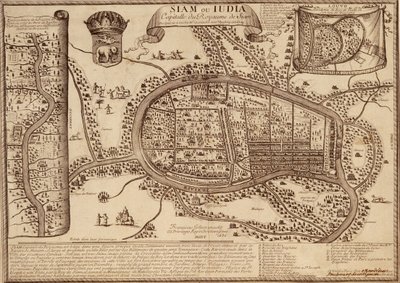 Kart over Ayutthaya, 1686 (blekk på papir) av French School