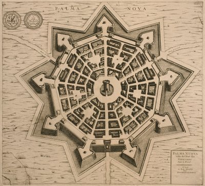 Kart over Palmanova, fra Les Villes de Venetie, 1704, utgitt av Rutgert Alberts i Haag av French School