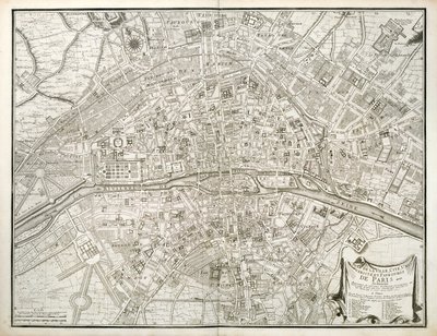 Kart over Paris, fra The Atlas of Paris av Jean de la Caille, 1714 av French School