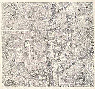 Kart over Paris som viser Île de la Cité, fra The Atlas of Paris av Jean de la Caille, 1714 av French School