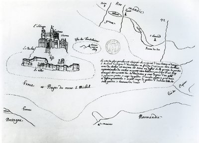 Kart over Mont Saint-Michel-bukten (penn og blekk på papir) av French School