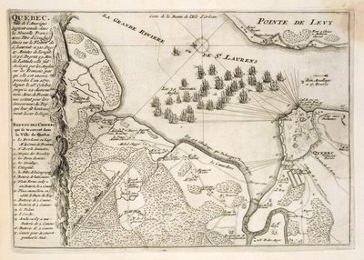 Kart over beleiringen av Quebec av den britiske flåten, 1670 av French School