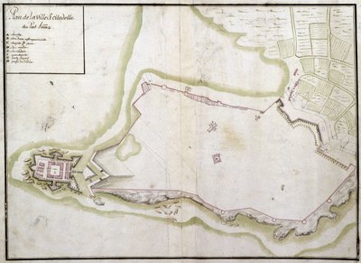 Kart over byen og citadellet i Port Louis av French School