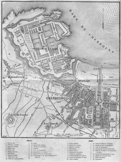 Map of the city and port of Cherbourg, Manche (50) av French School