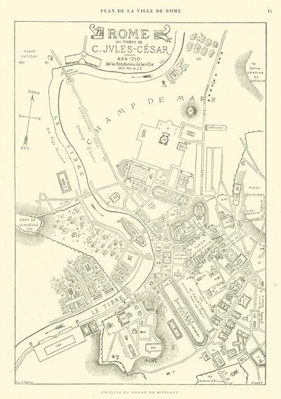 Kart over byen Roma på Julius Caesars tid (gravering) av French School