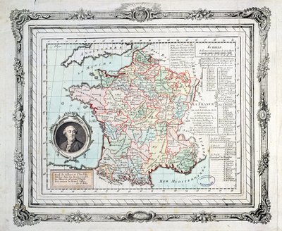 Kart over regionene og distriktene i Frankrike, kjent som Carte de Necker, 1789 av French School