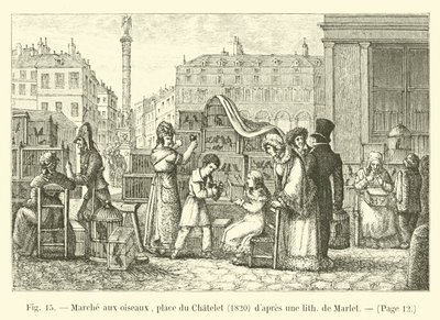 Fuglevandring, place du Chatelet, 1820, etter en lith av Marlet av French School