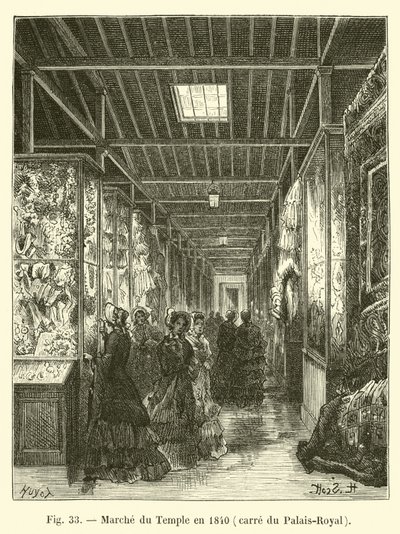 Marche du Temple i 1840, torget til Palais-Royal av French School