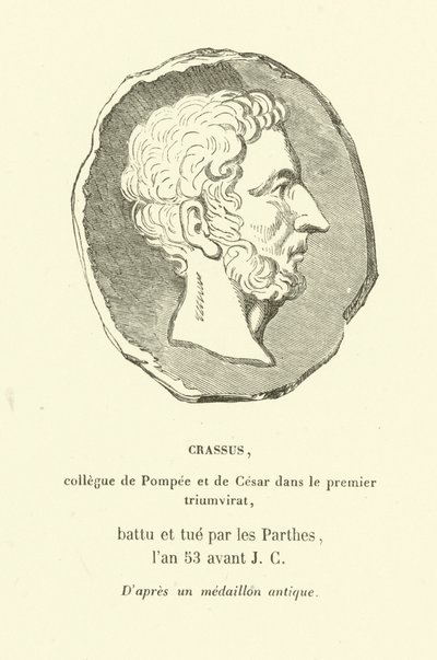 Marcus Licinius Crassus, kollega til Pompeius den store og Julius Caesar i det første triumviratet, drepte kampen mot parthierne i 53 f.Kr. (gravering) av French School
