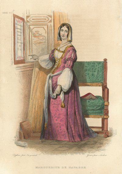 Marguerite de Navarre (farget gravering) av French School