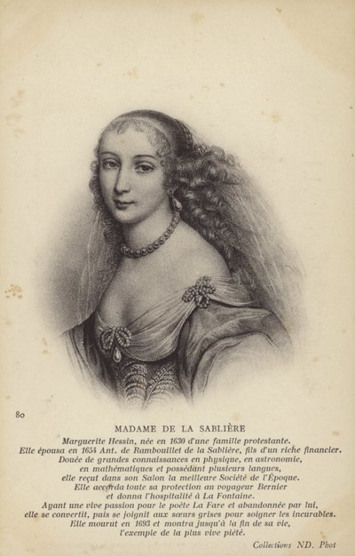 Marguerite de la Sabliere (ca. 1640-1693), fransk salonist (litografi) av French School
