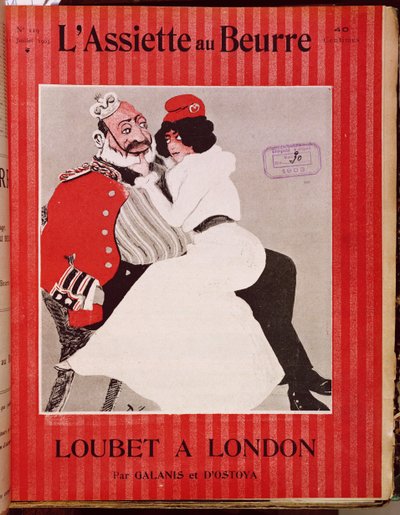 Marianne sitter på knærne til kong Edward VII (1841-1910), cover av LAssiette au Beurre, 11. juli 1903 av French School
