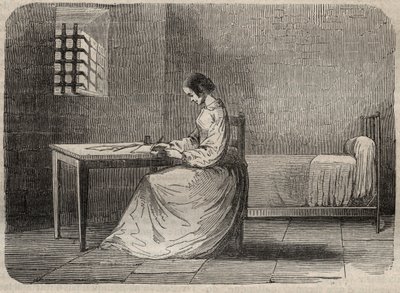 Marie Fortunee Capelle, Marie Lafarge (Madame) (1816-1852) französische Kriminelle in ihrem Gefängnis - Gravur in „Causes celebres de tous les peuples“ von Armand Fouquier (1817-18?) 1858-1867 - private Sammlung von French School