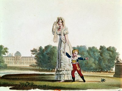 Marie Louise (1791-1847) og kongen av Roma (1811-32) foran Tuileries-palasset av French School