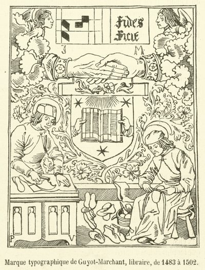 Typografisk merke til Guyot-Marchant, bokhandler, fra 1483 til 1502 (gravering) av French School