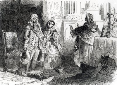 Ekteskap med Louis XIV og Madame de Maintenon av French School