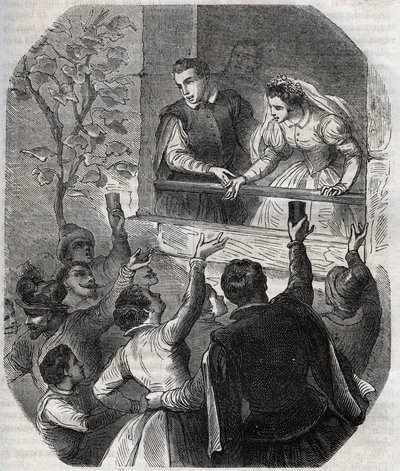 Ekteskap av Martin Guerre (ca. 1524) og Bertrande de Rols i Artigat (Ariege) 15. mai 1539. Gravering fra 1871 i «Histoire Des Cocuses Celebres»» av Henry de Kock (1819-1892). av French School