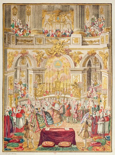 Ekteskap med Dauphin av Frankrike (fremtidig Ludvig XVI) med erkehertuginne Marie-Antoinette i kapellet i Versailles 16. mai 1770 av French School