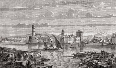 Marseille på 1700-tallet, gravert av Pibaraud etter Le Breton, fra 