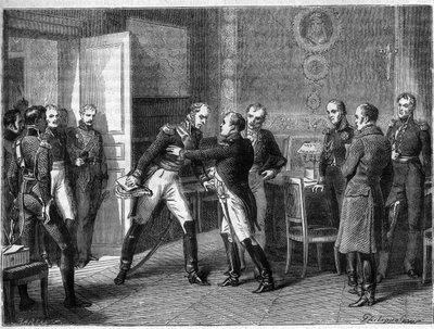 Marshal Michel Ney bytter side, slutter seg til troppene sine med Napoleon 14. mars 1815 - Les Hundred Days - Intervju med Marechal Michel Ney og Napoleon i Auxerre i 1815 - Marechal Ney proklamerer seg selv til fordel for Napoleon I vender tilbake fra Elb av French School
