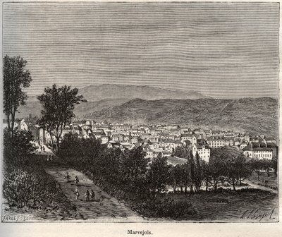 Marvejols - Lozere - Languedoc-Roussillon - gravering i "La France illustrée: geografi, historie, statistisk administrasjon" av V.-A. Malt brun. 1884 av French School