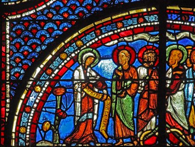 Mary Magdalene-vinduet: Maria forteller disiplene om oppstandelsen (w46) av French School