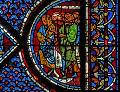 Mary Magdalene-vinduet: mennesker som deltar på oppreisningen av Lasarus (w46) av French School
