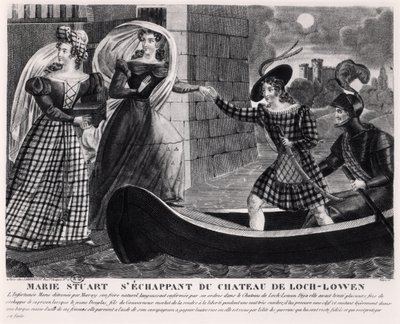 Mary Stuart (1542-87) rømmer fra Loch Leven Castle av French School