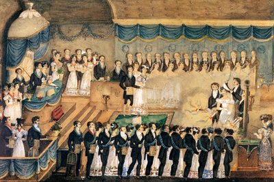 Frimurerinnvielsesseremoni for en dame frimurer, tidlig på 1800-tallet (wc på papir) av French School