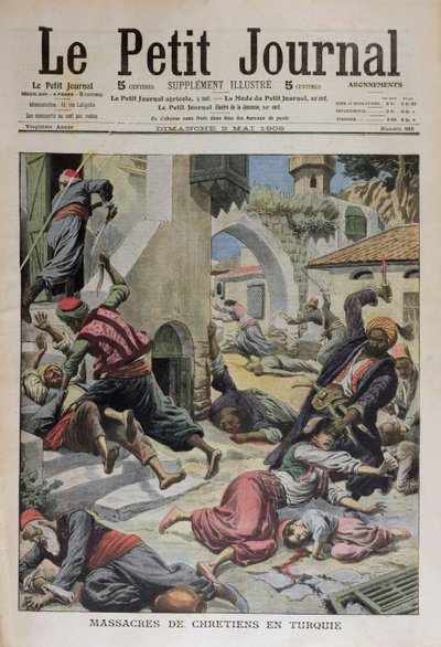 Massacre of Christians in Tyrkia, omslagsillustrasjon fra Le Petit Journal 2. mai 1909 av French School