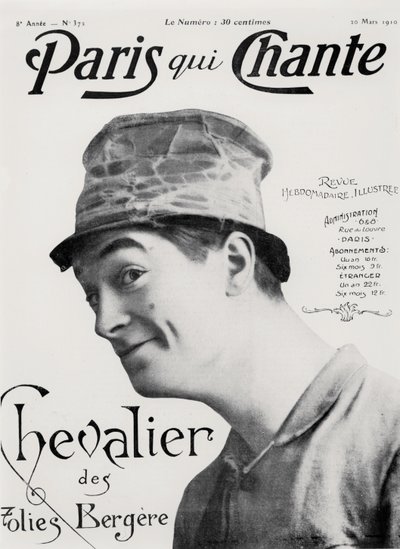 Maurice Chevalier, fra #39;Paris qui Chante#39;, 30. mars 1910 (litografi) av French School