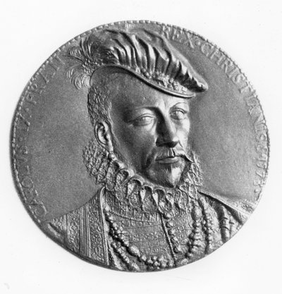 Medaljong av Charles IX, konge av Frankrike (bronse) av French School