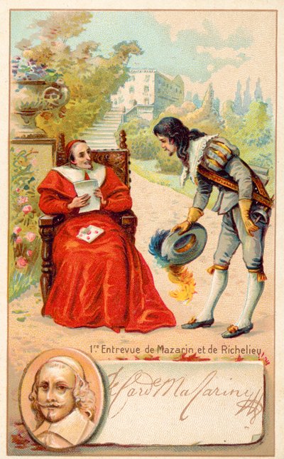 Møte med kardinal Richelieu og Jules Mazarin av French School
