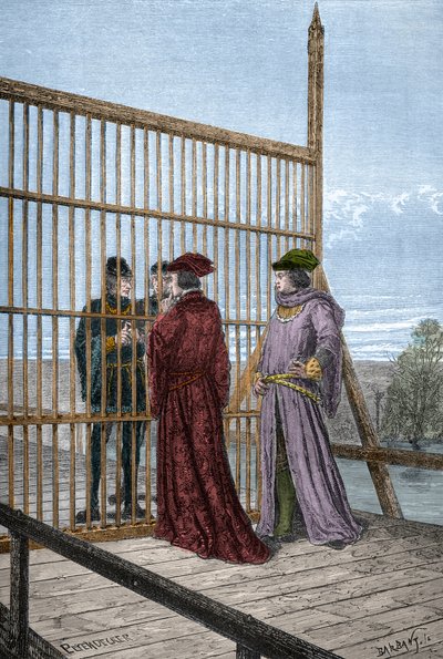 Møte mellom kong Edvard IV og Ludvig XI av Frankrike i Pecquigny - Treat de Picquigny (departementet Somme) 29. august 1475 mellom Ludvig XI og Edvard IV avslutter hundreårskrigen - gravering i «L