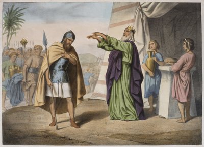 Melkisedek velsigner Abraham, illustrasjon fra en katekisme LHistoire Sainte, utgitt av Charles Delagrave, Paris av French School