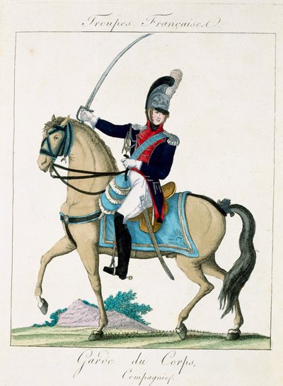 Medlem av Grd du Corps, fra Troupes Francaises, pub. i Basset, Paris, ca. 1790 av French School