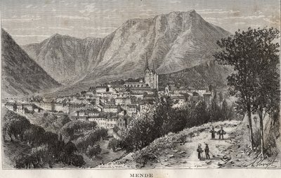 Mende - Lozere en region Languedoc-Roussillon - engraving in “La France illustree: geographie, histoire, administration statistique” by V.-A. Malt-Brown. 1884 av French School