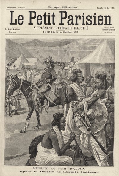 Menelik II, keiser av Etiopia, i leiren til Adwa etter nederlaget til den italienske hæren i den første italiensk-etiopiske krigen av French School
