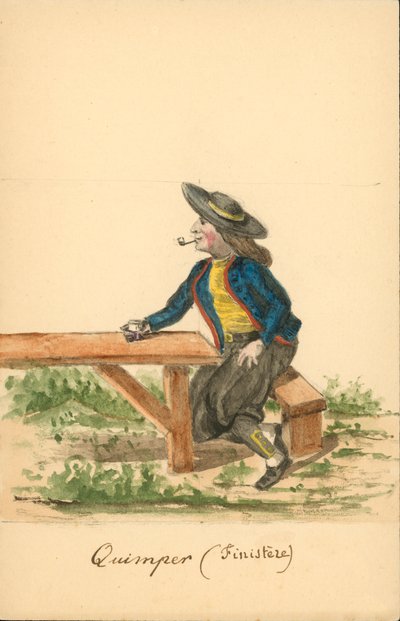 Herrekostyme av Quimper, Finistere (farge litho) av French School