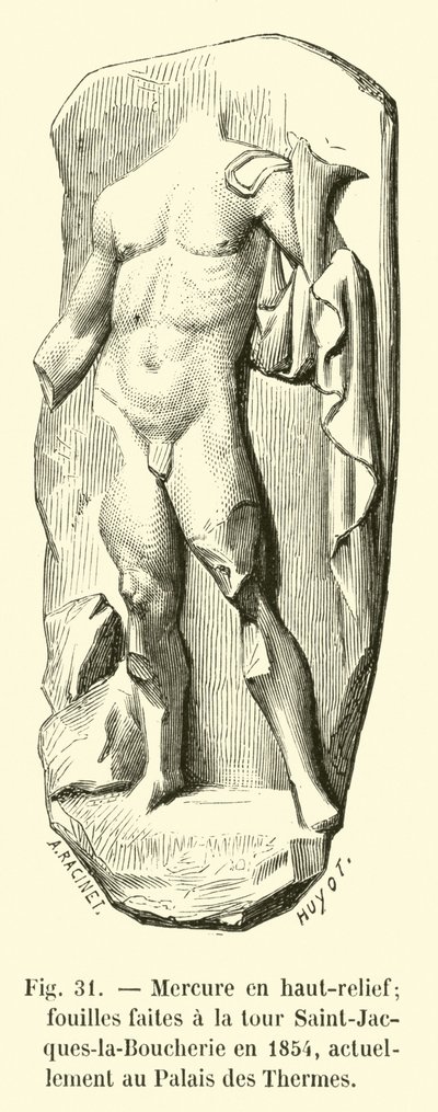 Kvikksølv i høy relieff; utgravninger gjort ved Saint-Jacques-la-Boucherie-tårnet i 1854, for tiden ved Palais des Thermes av French School