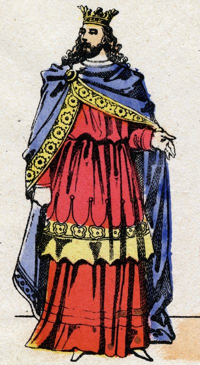 Merovingerdynastiet: Portrett av Childeric III (714-755) Frankenes konge fra 743 til 751. Epinalbilde fra slutten av 1800-tallet. Privat samling. av French School